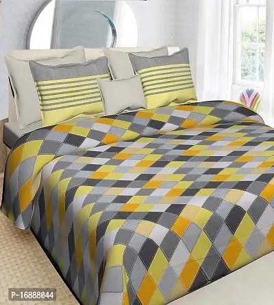 Monik Handicrafts?144 TC 100% Cotton Double Bedsheet with 2 Pillow Covers - Yellow and Grey-thumb0