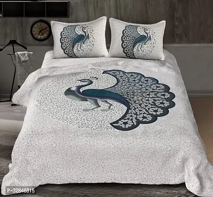 Comfortable Cotton Printed Double Bedsheet with Two Pillow Covers