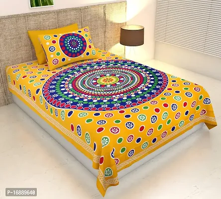 Monik Handicrafts Cotton Printed 144 TC Single Bed Sheet(Size-90 inch x 60 inch) with Pillow Cover(Size-18 inch X 28 inch)