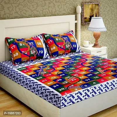 Monik Handicrafts Cotton 144 TC Bedsheet (Multicolour_Standard)