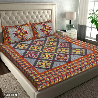 Comfortable Cotton Printed Double Bedsheet with Two Pillow Covers-thumb0