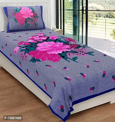 Monik Handicrafts Cotton Printed 144 TC Single Bed Sheet(Size-90 inch x 60 inch) with Pillow Cover(Size-18 inch X 28 inch)