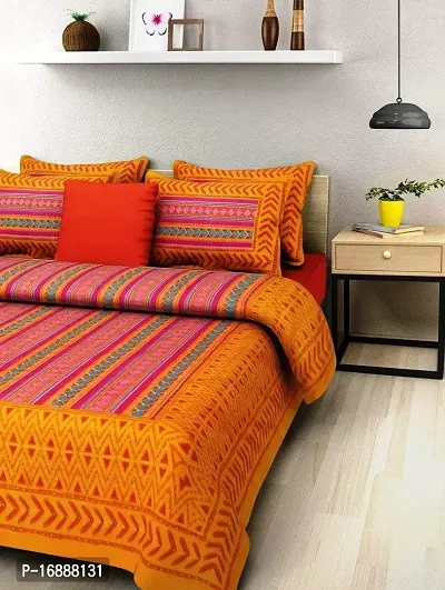 Monik Handicrafts Cotton 144 TC Bedsheet (Yellow_King)