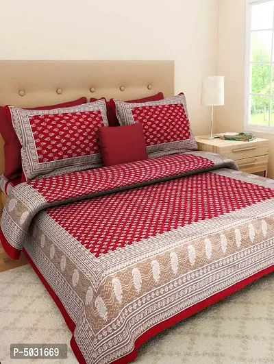 Comfortable Red Cotton Abstract 1 Double Bedsheet with Two Pillow Covers