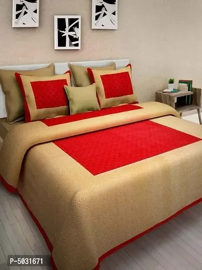Comfortable Red Cotton Printed Queen Bedsheet with Two Pillow Covers