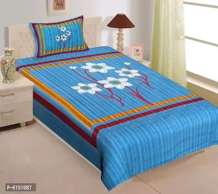 Comfortable Cotton Printed Single Bedsheet with One Pillow Covers-thumb0