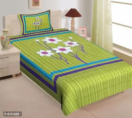 Comfortable Cotton Printed Single Bedsheet with One Pillow Covers