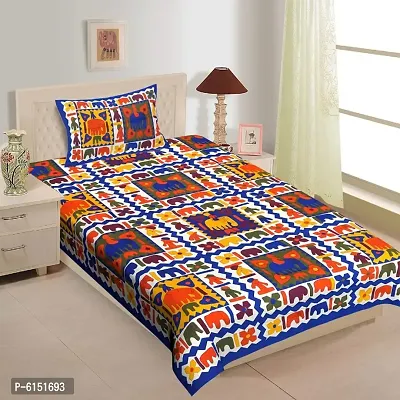 Comfortable Cotton Printed Single Bedsheet with One Pillow Covers-thumb0
