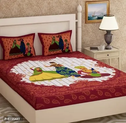 Beautiful Jaipuri Cotton Double Bedsheet with 2 Pillow Covers.-thumb0