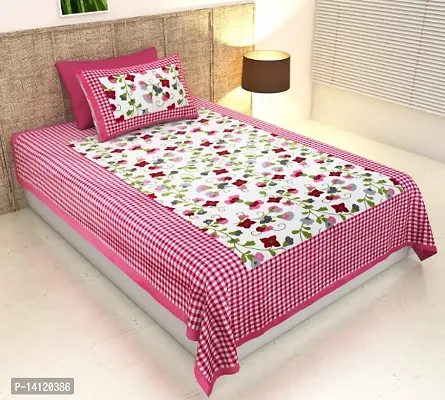 Fancy Cotton Single Bedsheets With 1 Pillow Cover-thumb0
