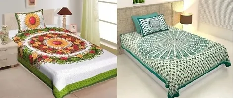 Printed Cotton Single Bedsheet with Pillow Cover Combo