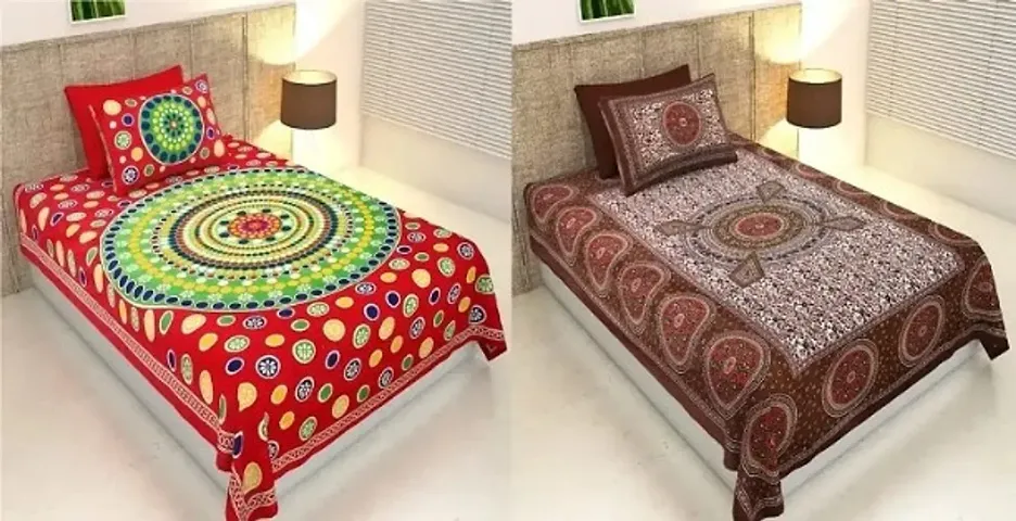 Printed Cotton Single Bedsheet with Pillow Cover Combo