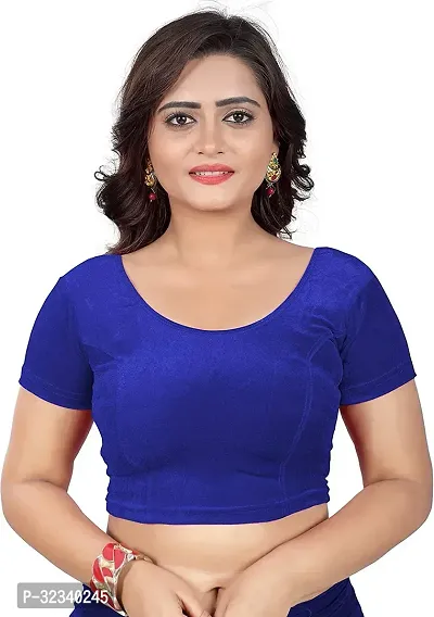 Elegant Blue Velvet Solid Stitched Blouse For Women-thumb0