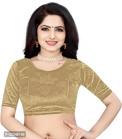 Elegant Golden Velvet Solid Stitched Blouse For Women-thumb0