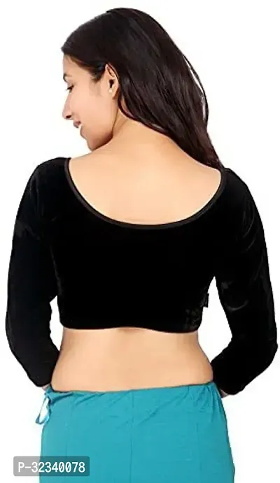 Elegant Black Velvet Solid Stitched Blouse For Women-thumb2