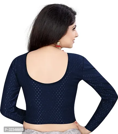 Elegant Navy Blue Cotton Blend Solid Stitched Blouse For Women-thumb2