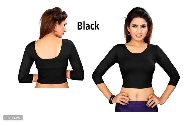 Women's Cotton Spandex Black Stretchable Readymade Saree Blouse