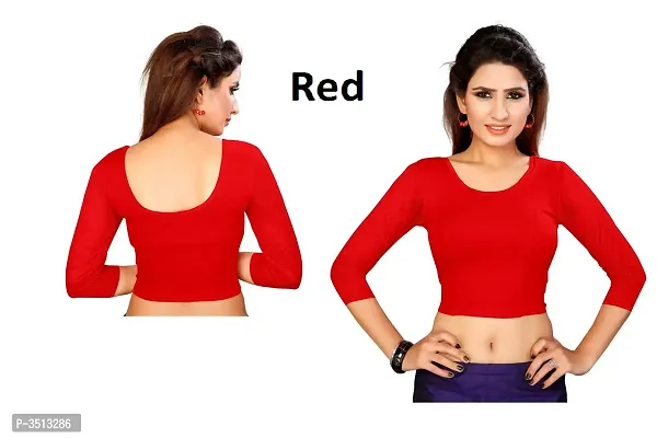 Women's Cotton Spandex Red Stretchable Readymade Saree Blouse-thumb0