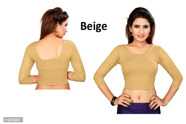 Women's Cotton Spandex Beige Stretchable Readymade Saree Blouse-thumb0