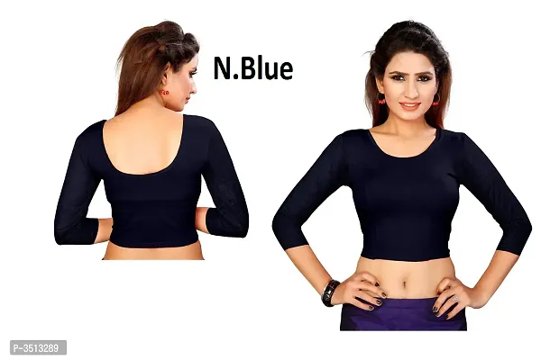 Women's Cotton Spandex Navy Blue Stretchable Readymade Saree Blouse