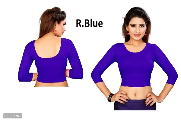 Women's Cotton Spandex Blue Stretchable Readymade Saree Blouse