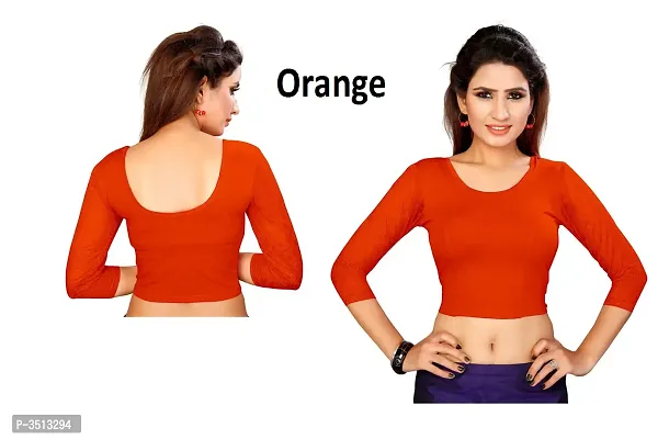 Women's Cotton Spandex Orange Stretchable Readymade Saree Blouse