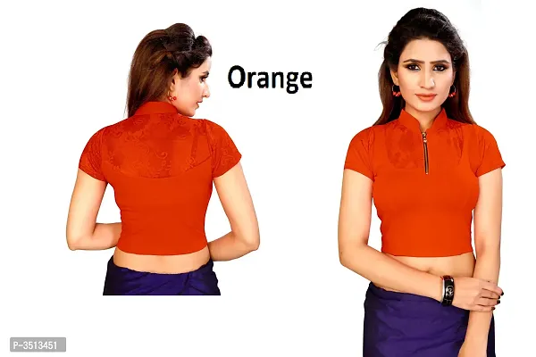 Women's Cotton Spandex Orange Stretchable Readymade Saree Blouse