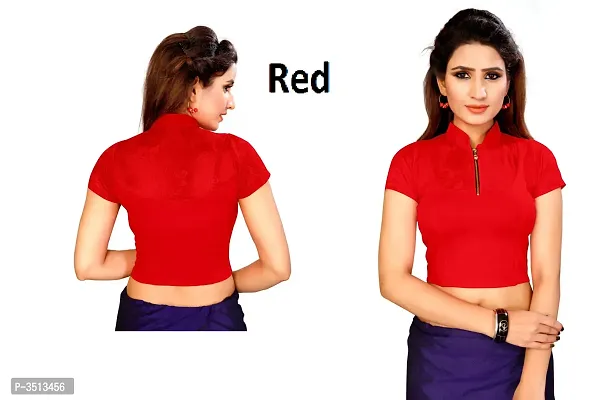 Women's Cotton Spandex Red Stretchable Readymade Saree Blouse