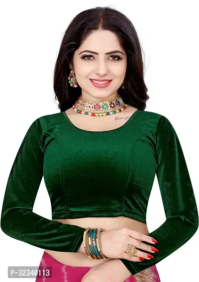 Elegant Green Cotton Blend Solid Stitched Blouse For Women