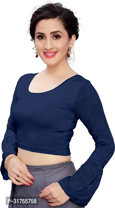 Stylish Navy Blue Cotton Blend Blouses For Women-thumb3