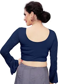 Elegant Navy Blue Cotton Blend Solid Stitched Blouse For Women-thumb1