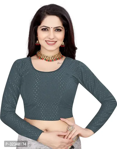 Elegant Grey Cotton Blend Solid Stitched Blouse For Women