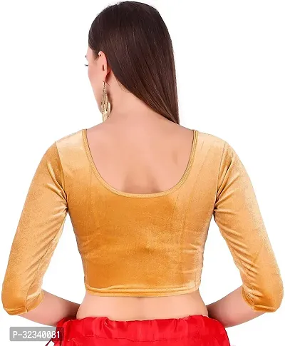 Elegant Golden Velvet Solid Stitched Blouse For Women-thumb2