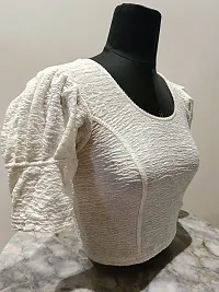 Elegant White Cotton Blend Solid Stitched Blouse For Women-thumb1