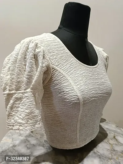 Elegant White Cotton Blend Solid Stitched Blouse For Women-thumb2