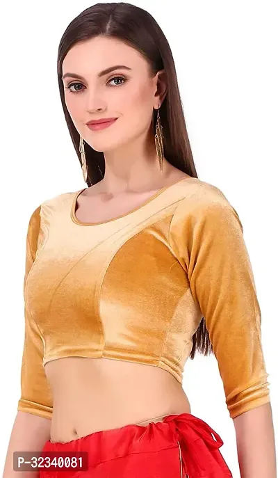 Elegant Golden Velvet Solid Stitched Blouse For Women-thumb0