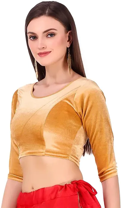 RONZGIN Velvet Womens Readymade Saree Crop Top Choli Blouse