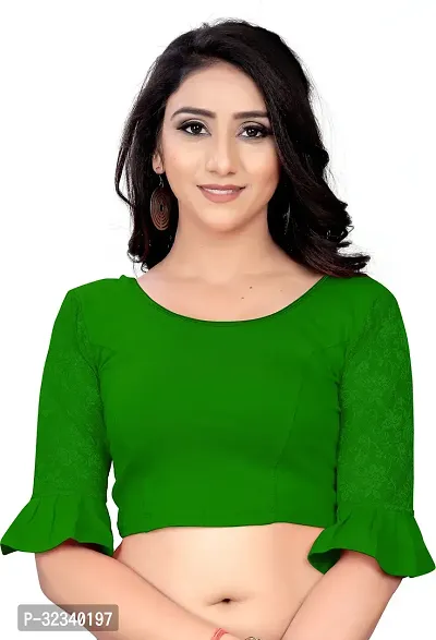 Elegant Green Cotton Blend Solid Stitched Blouse For Women