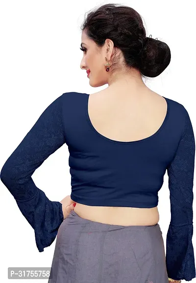 Stylish Navy Blue Cotton Blend Blouses For Women-thumb2