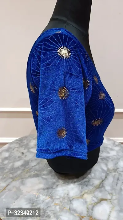 Elegant Blue Velvet Solid Stitched Blouse For Women-thumb2