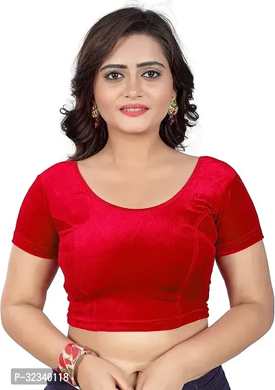 Elegant Red Velvet Solid Stitched Blouse For Women-thumb0