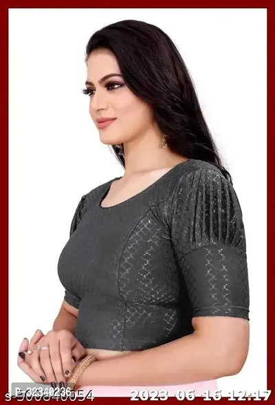 Elegant Grey Cotton Blend Solid Stitched Blouse For Women-thumb2