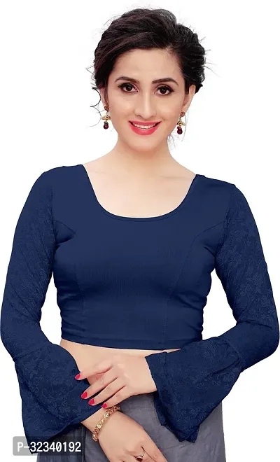 Elegant Navy Blue Cotton Blend Solid Stitched Blouse For Women