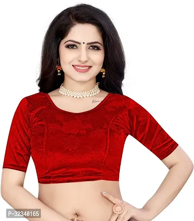 Elegant Red Velvet Solid Stitched Blouse For Women