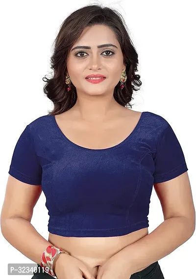 Elegant Navy Blue Velvet Solid Stitched Blouse For Women