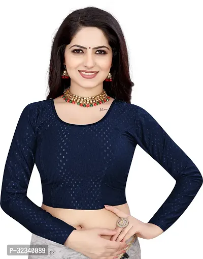 Elegant Navy Blue Cotton Blend Solid Stitched Blouse For Women-thumb0