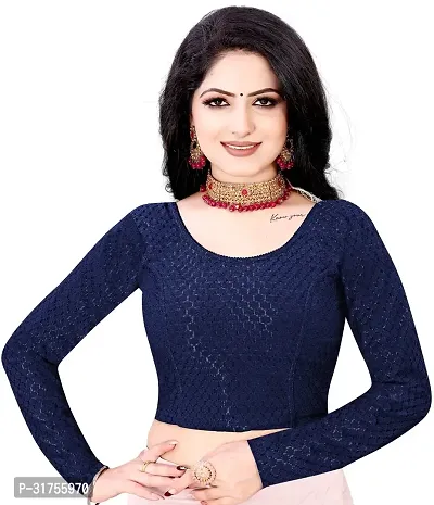 Stylish Navy Blue Cotton Blend Blouses For Women-thumb0