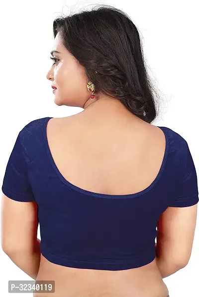 Elegant Navy Blue Velvet Solid Stitched Blouse For Women-thumb2