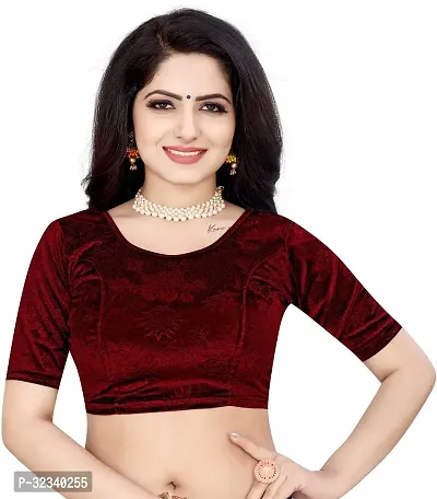 Elegant Maroon Velvet Solid Stitched Blouse For Women