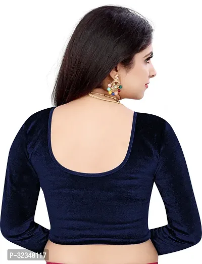 Elegant Navy Blue Cotton Blend Solid Stitched Blouse For Women-thumb2